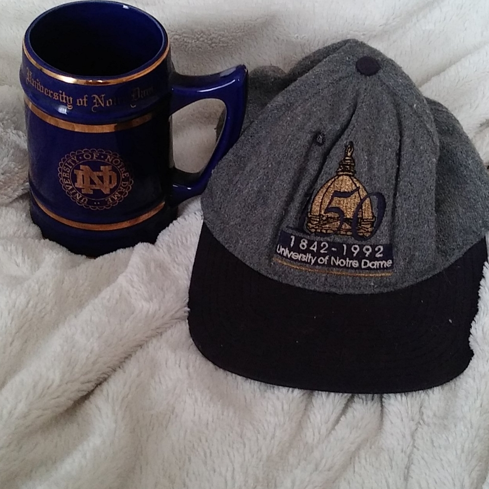 Notre Dame Blue & Gold Mug & Baseball Hat Used